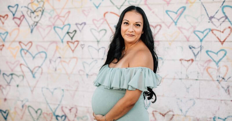 Pregnant women in blue dress