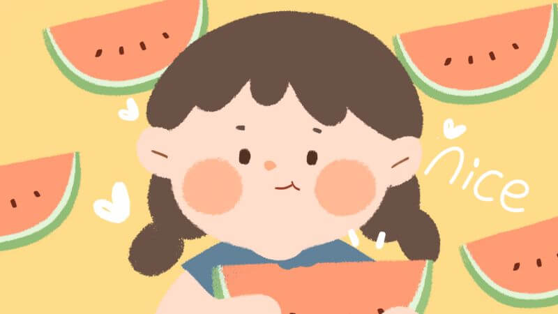 Girl eating juicy watermelon