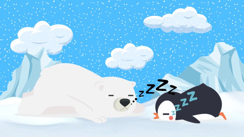 Penguin and polar bear sleeping