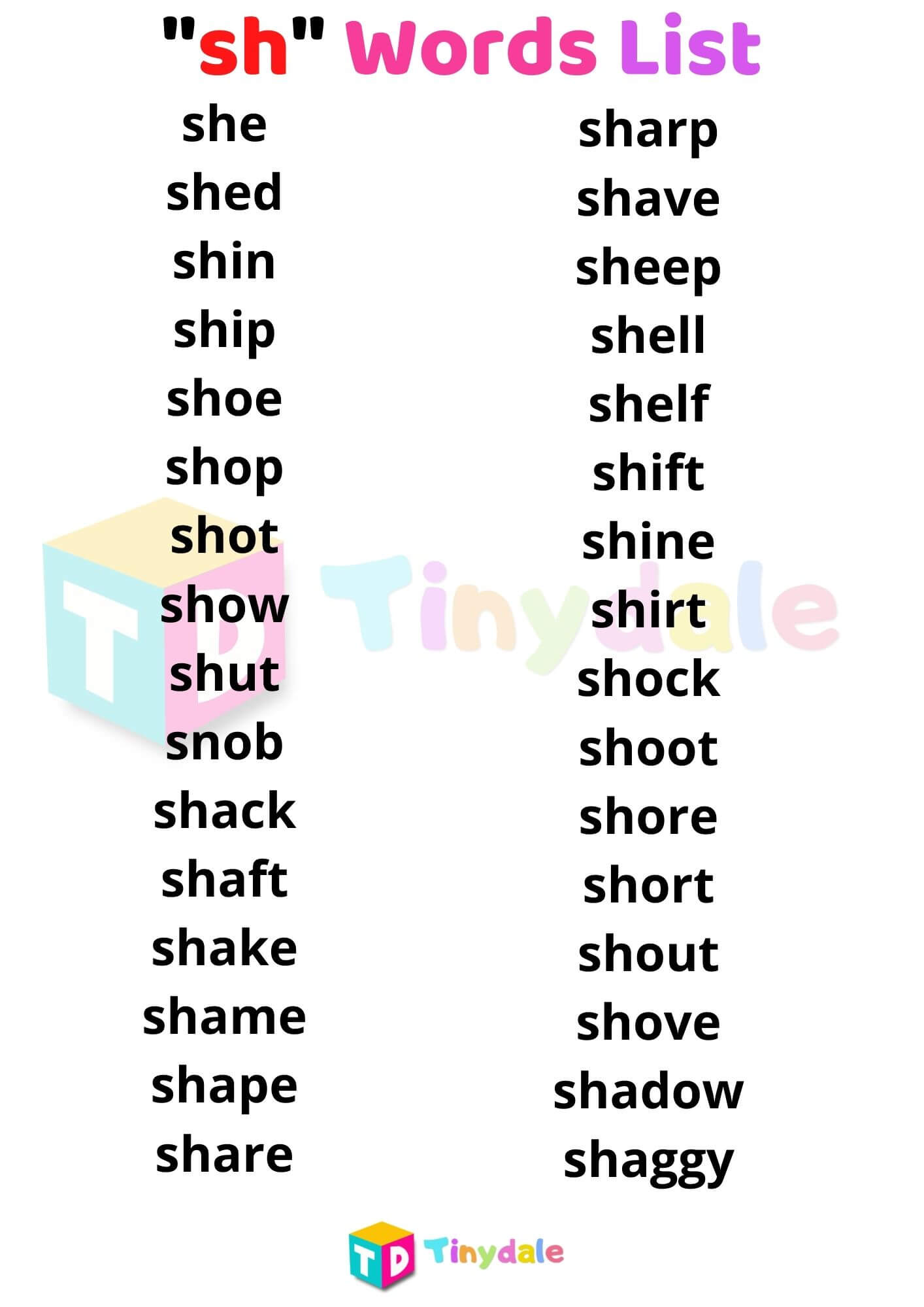 speech therapy words that start with sh