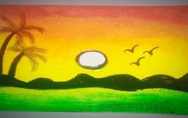 sunset with palm trees Drawing