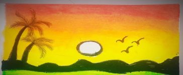 sunset with palm trees Drawing