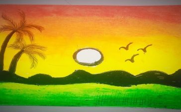 sunset with palm trees Drawing