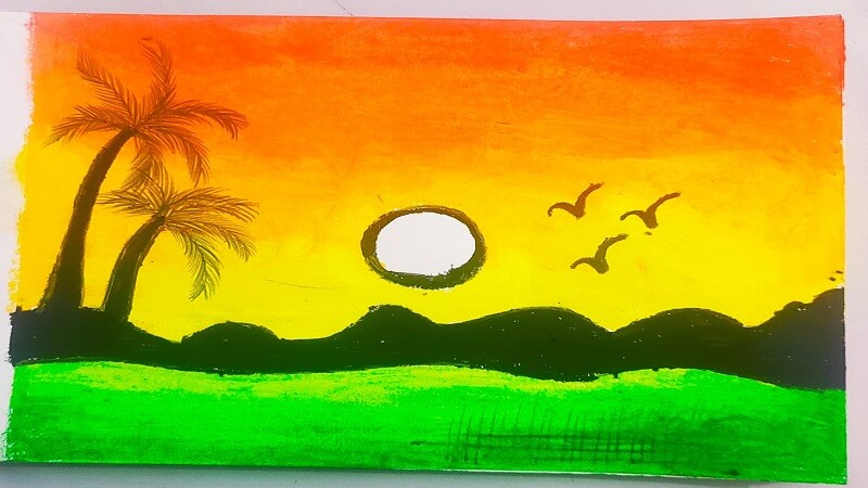 sunset with palm trees Drawing Tinydale